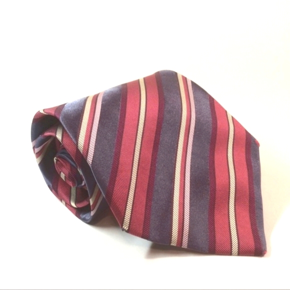 Hugo Boss Necktie Pink & Blue Stripe Silk Neck Tie - Picture 1 of 3